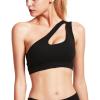 RUNNING GIRL Womens One Shoulder Sports Bras Workout Left Strap Yoga Bras Cute Medium Support Crop Top(B-black)