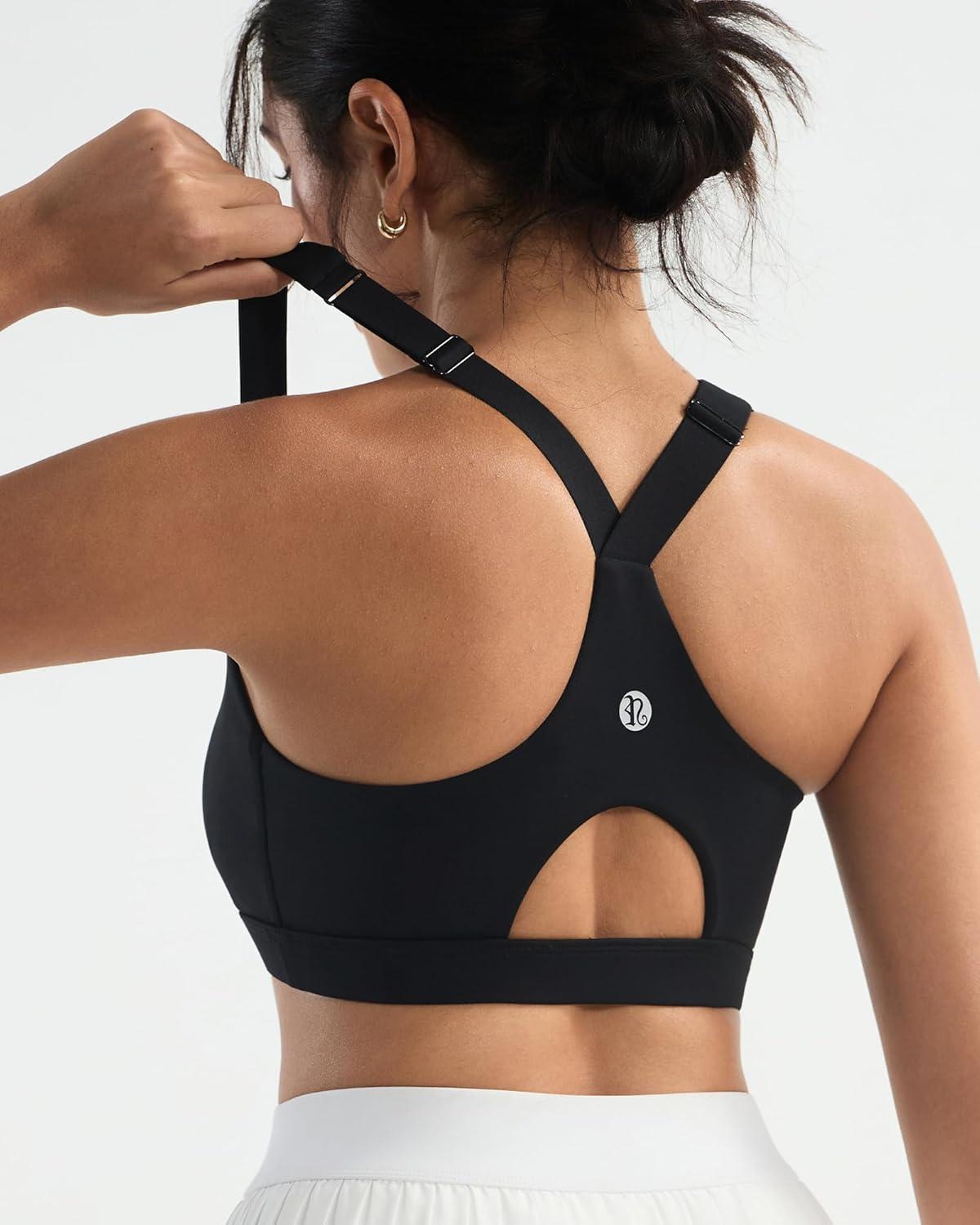 imageRUNNING GIRL High Impact Sports Bras for Women High Support Running Adjustable Sports Bra Molded Cup StrappyBlack