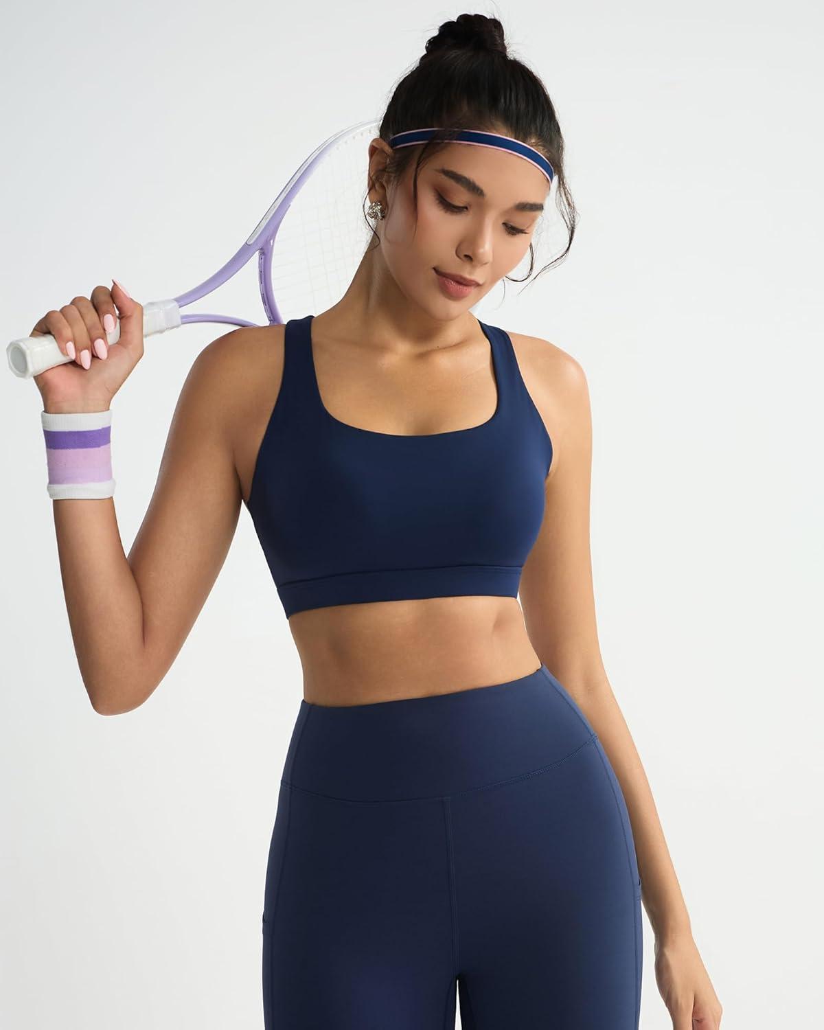 imageRUNNING GIRL High Impact Sports Bras for Women High Support Running Adjustable Sports Bra Molded Cup StrappyDark Blue