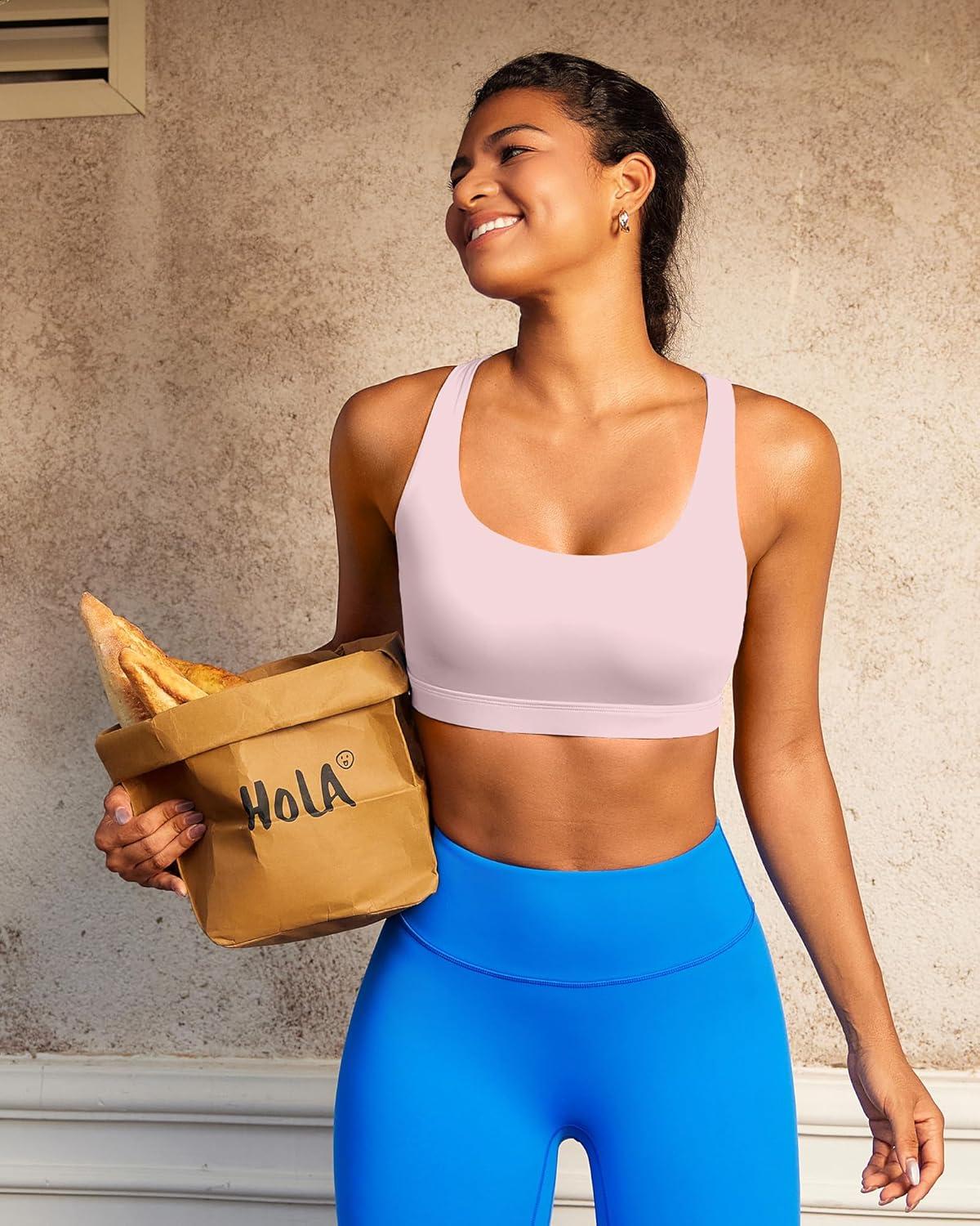 imageRUNNING GIRL High Impact Sports Bras for Women High Support Running Adjustable Sports Bra Molded Cup StrappyPink