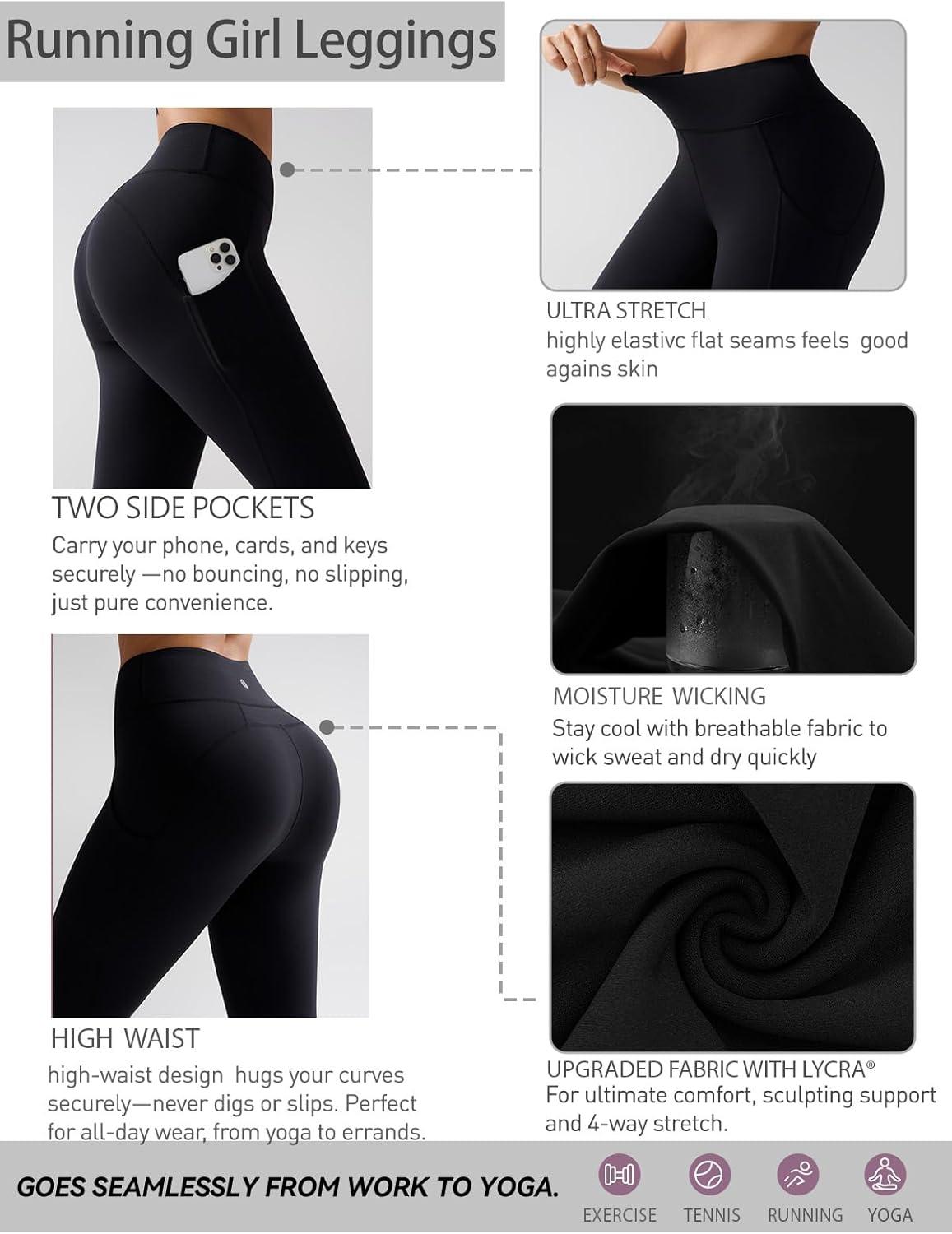 imageRUNNING GIRL Leggings with Pockets for WomenHigh Waist Athletic Yoga Pants with Tummy Control Buttery SoftBlack