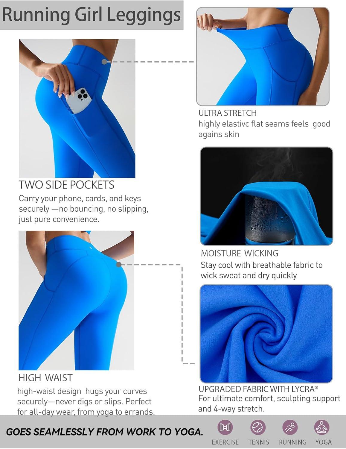 imageRUNNING GIRL Leggings with Pockets for WomenHigh Waist Athletic Yoga Pants with Tummy Control Buttery SoftBright Blue