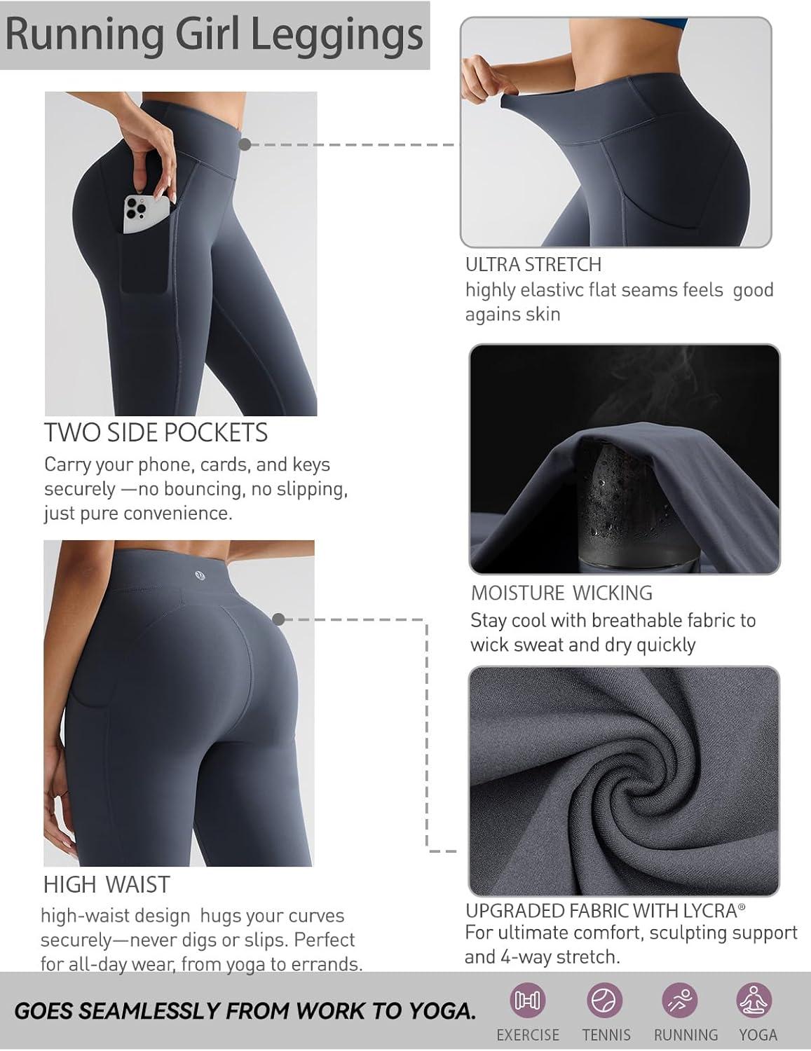 imageRUNNING GIRL Leggings with Pockets for WomenHigh Waist Athletic Yoga Pants with Tummy Control Buttery SoftDark Grey