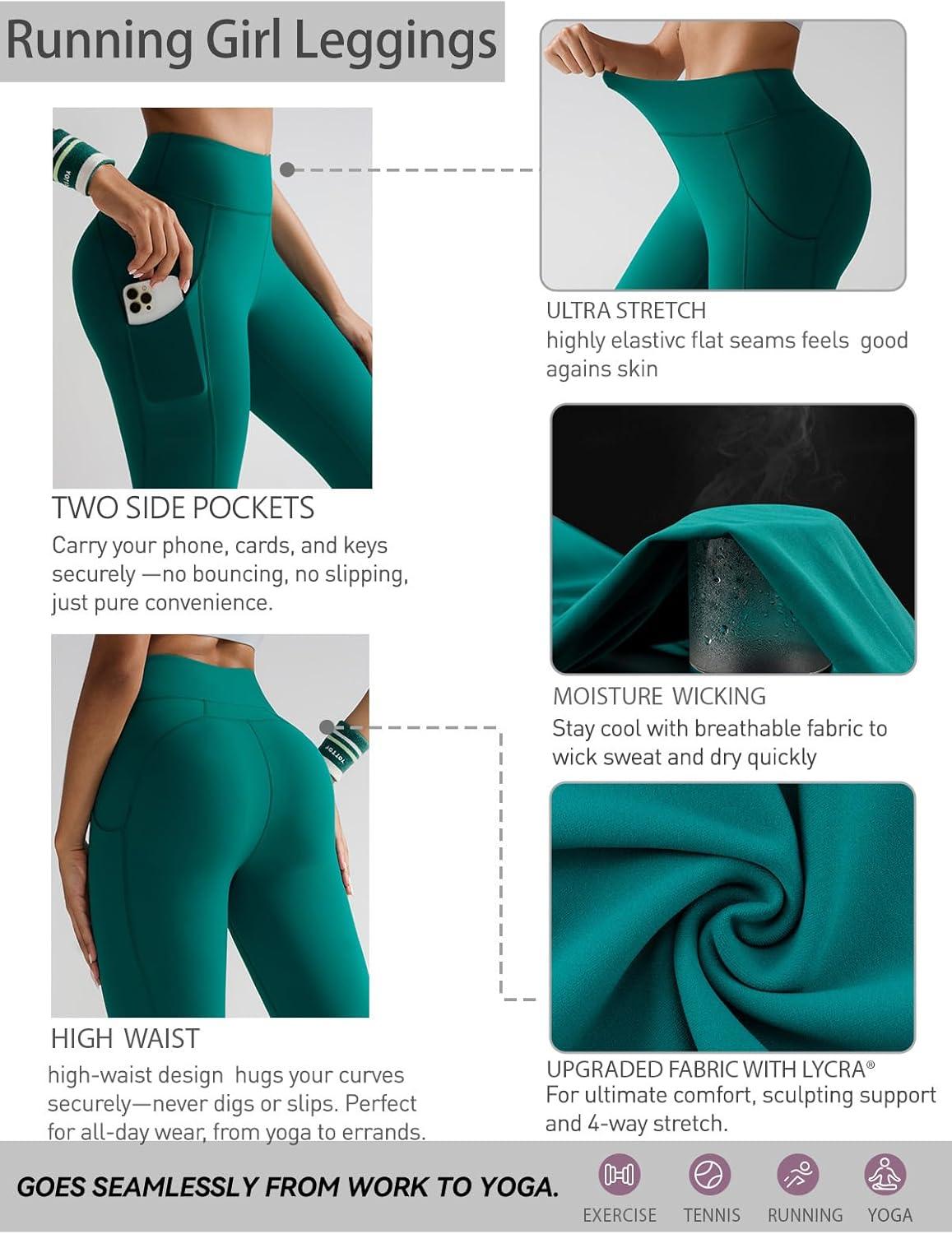 imageRUNNING GIRL Leggings with Pockets for WomenHigh Waist Athletic Yoga Pants with Tummy Control Buttery SoftGreen