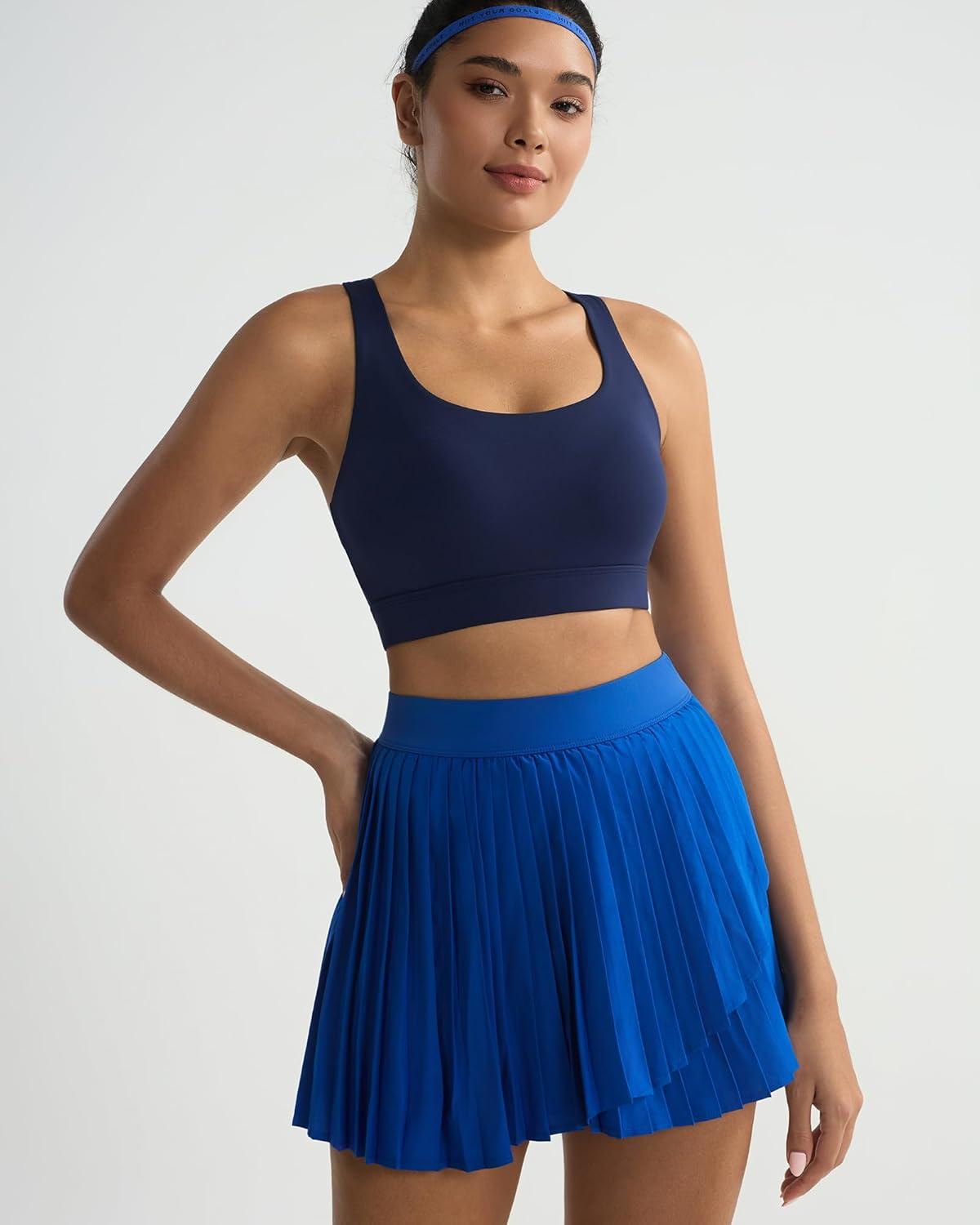 imageRUNNING GIRL Sports Bra for WomenMolded Cup Strappy Running High Impact Sports Bra with Sewn in PadsNavy Blue