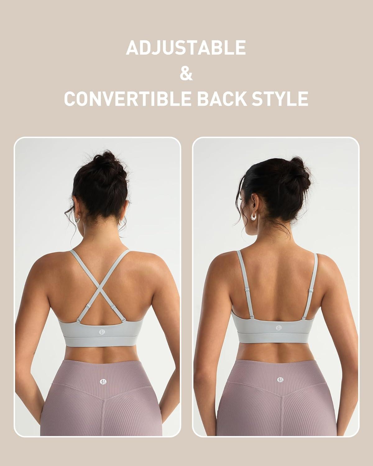 imageRUNNING GIRL VNeck Sports Bras for Women Adjustable Thin Straps Wireless Padded Yoga Top Low ImpactGrey