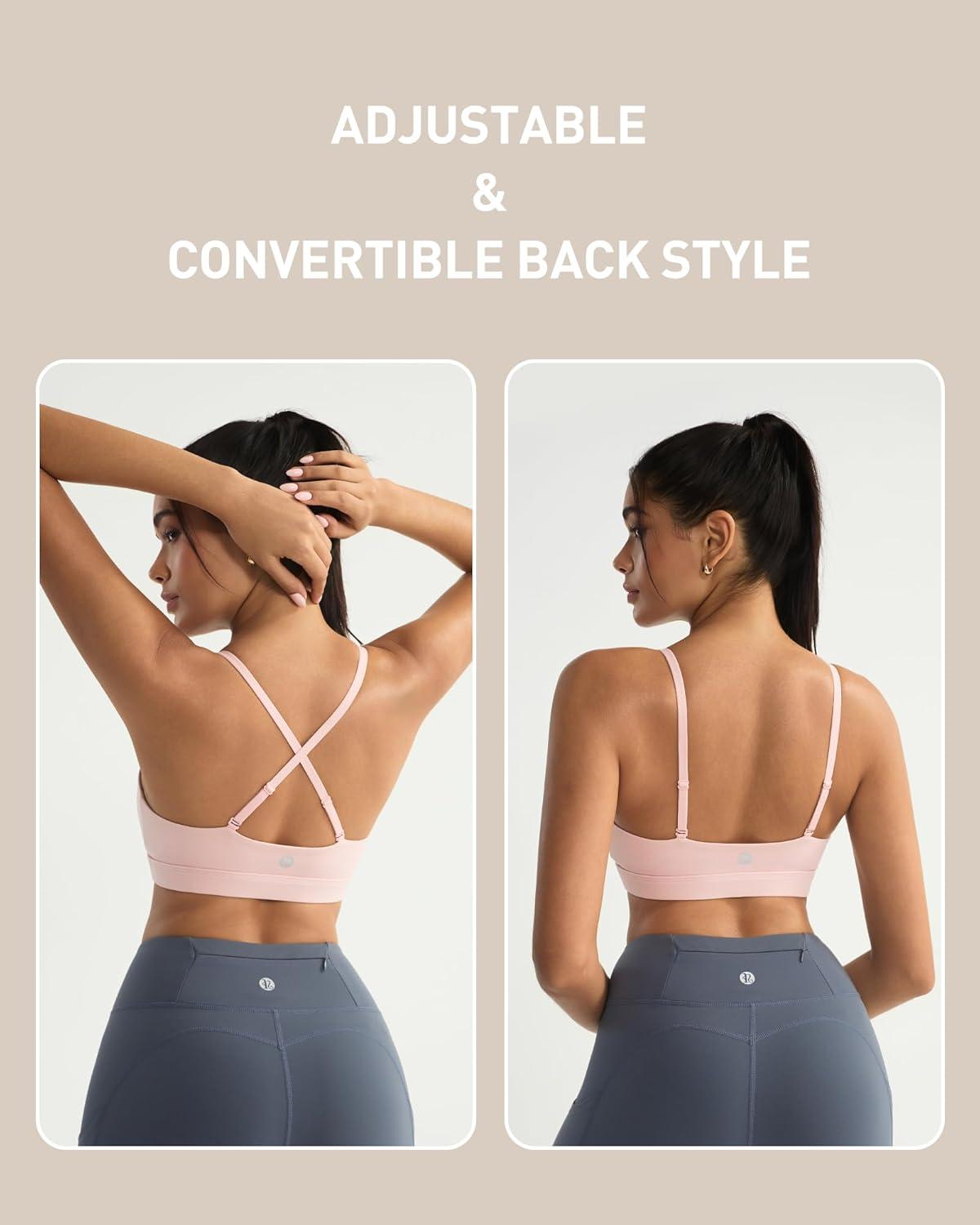 imageRUNNING GIRL VNeck Sports Bras for Women Adjustable Thin Straps Wireless Padded Yoga Top Low ImpactPink