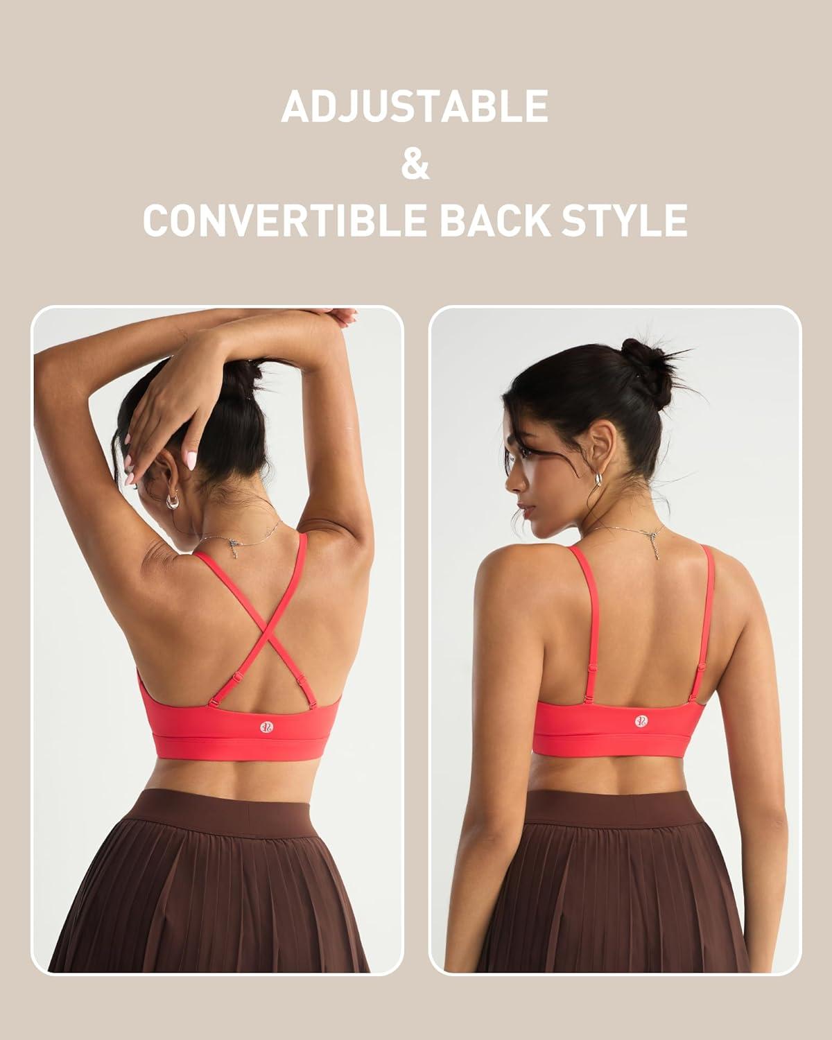 imageRUNNING GIRL VNeck Sports Bras for Women Adjustable Thin Straps Wireless Padded Yoga Top Low ImpactRed