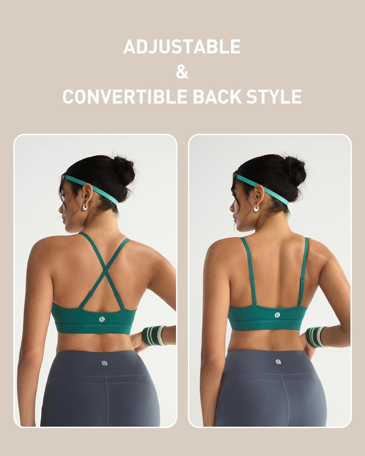 imageRUNNING GIRL VNeck Sports Bras for Women Adjustable Thin Straps Wireless Padded Yoga Top Low ImpactStorm Teal