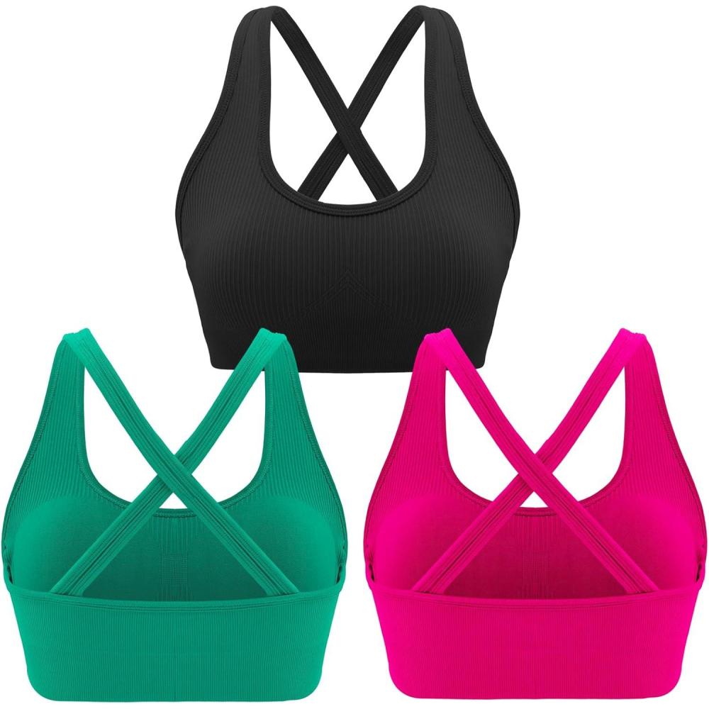imageRUNNING GIRL High Impact Sports Bras for Women High Support Padded Sports Bra Strappy Sports Bras RGAwx2984 BKPGN M