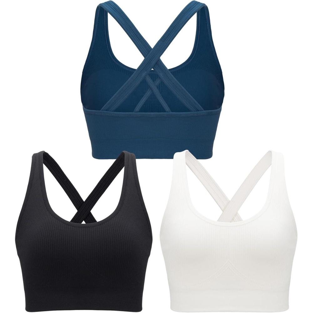 imageRUNNING GIRL Sports Bras for WomenSeamless Strappy Sports Bra High Support Crisscross Back with Removable Pads