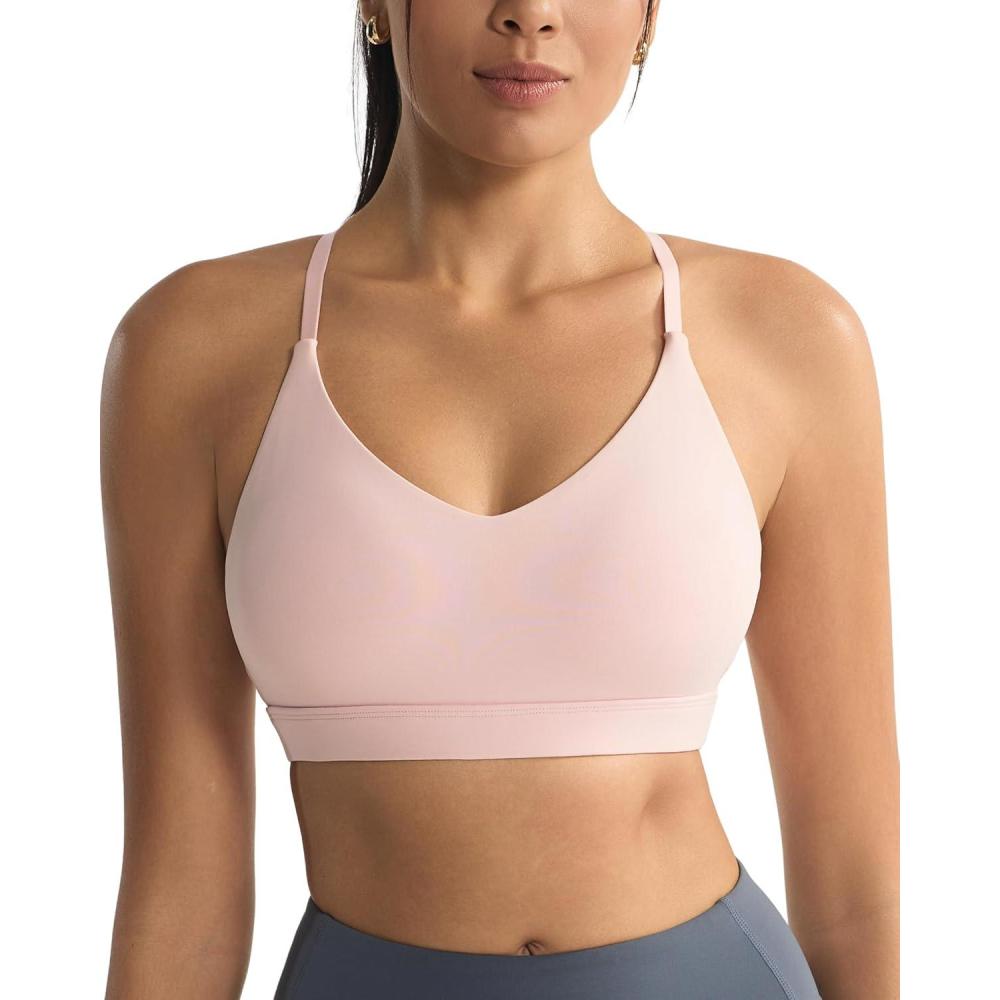 imageRUNNING GIRL VNeck Sports Bras for Women Adjustable Thin Straps Wireless Padded Yoga Top Low ImpactPink