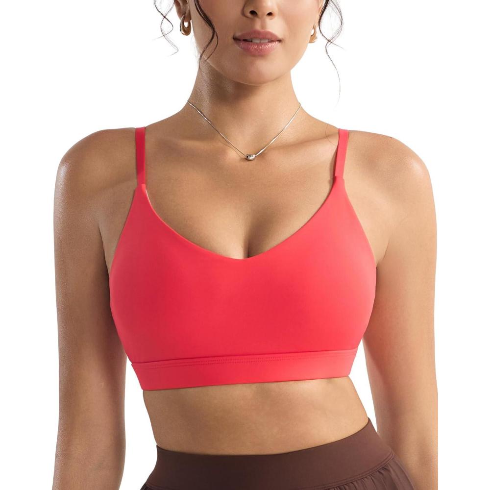 imageRUNNING GIRL VNeck Sports Bras for Women Adjustable Thin Straps Wireless Padded Yoga Top Low ImpactRed
