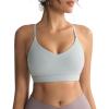 RUNNING GIRL V-Neck Sports Bras for Women – Adjustable Thin Straps Wireless Padded Yoga Top Low Impact(Grey)