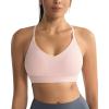 RUNNING GIRL V-Neck Sports Bras for Women – Adjustable Thin Straps Wireless Padded Yoga Top Low Impact(Pink)