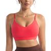 RUNNING GIRL V-Neck Sports Bras for Women – Adjustable Thin Straps Wireless Padded Yoga Top Low Impact(Red)