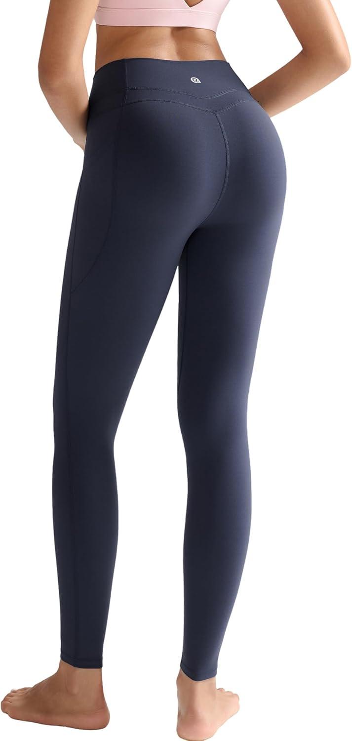 imageRUNNING GIRL Compression Leggings with Pockets for Women Tummy Control Leggings No Front Seam Workout High Waist Yoga PantsDark Grey