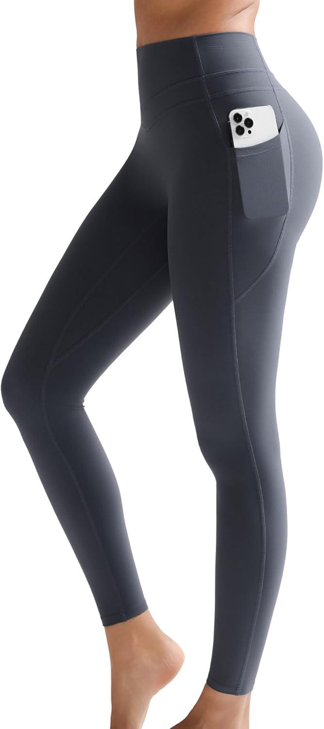 imageRUNNING GIRL Compression Leggings with Pockets for Women Tummy Control Leggings No Front Seam Workout High Waist Yoga PantsDark Grey