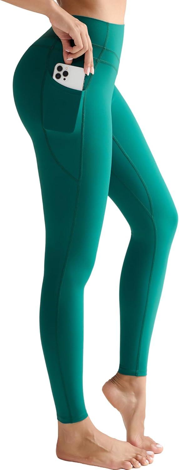 imageRUNNING GIRL Compression Leggings with Pockets for Women Tummy Control Leggings No Front Seam Workout High Waist Yoga PantsGreen