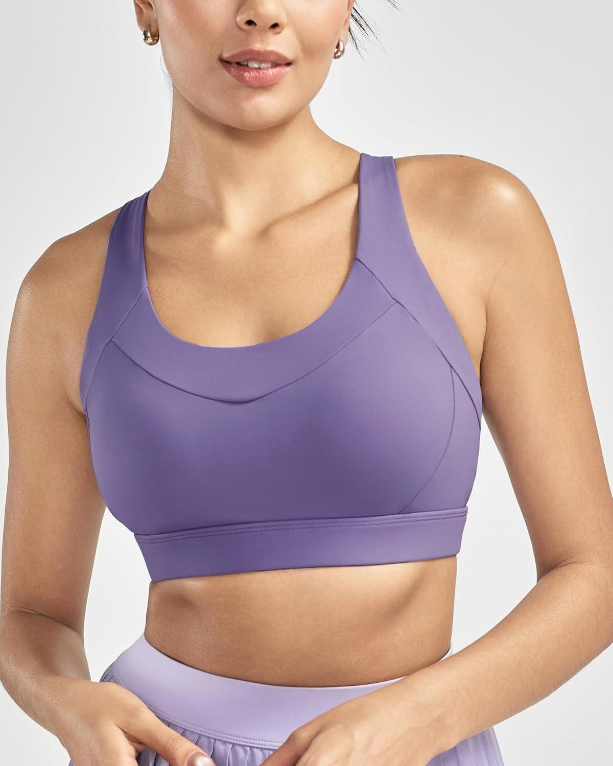 imageRUNNING GIRL Sports Bra for Women High Support Molded Cup High Impact Sports Bras with Sewn in Pads Strappy Running BraMauve