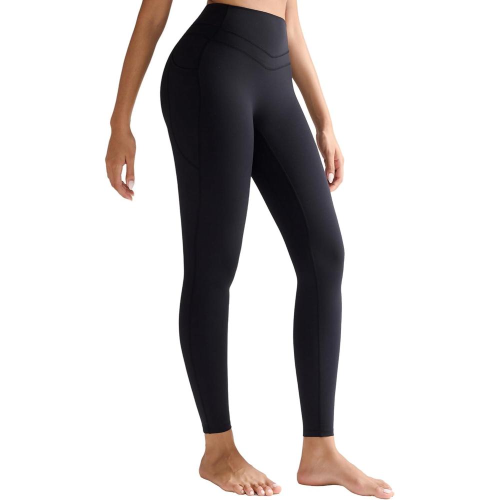 imageRUNNING GIRL Compression Leggings with Pockets for Women Tummy Control Leggings No Front Seam Workout High Waist Yoga PantsBlack