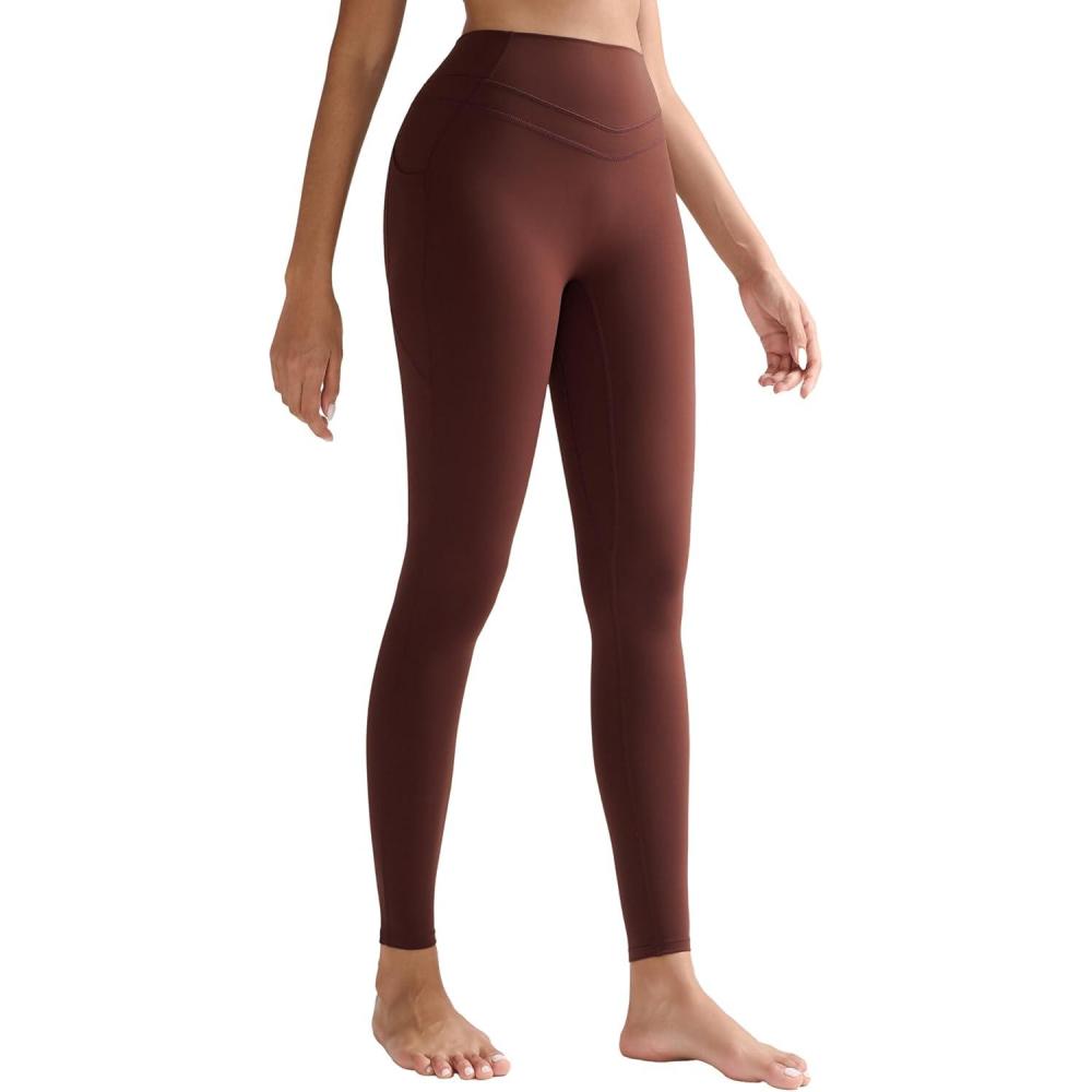 imageRUNNING GIRL Compression Leggings with Pockets for Women Tummy Control Leggings No Front Seam Workout High Waist Yoga PantsBrown