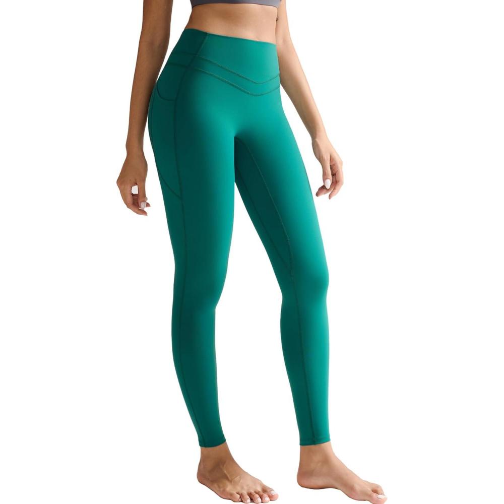 imageRUNNING GIRL Compression Leggings with Pockets for Women Tummy Control Leggings No Front Seam Workout High Waist Yoga PantsGreen