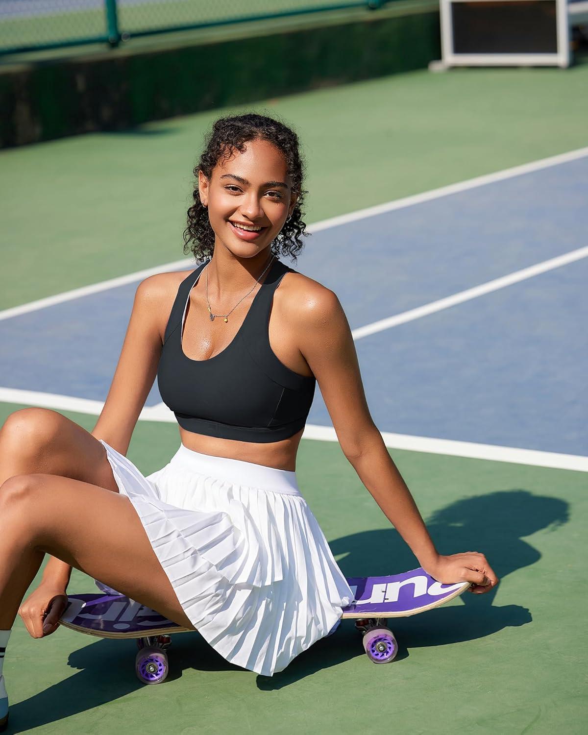 imageRUNNING GIRL Sports Bras for WomenPadded Strappy Sports Bras CrissCross Back Medium Support Sports Bras with Removable Cups1black