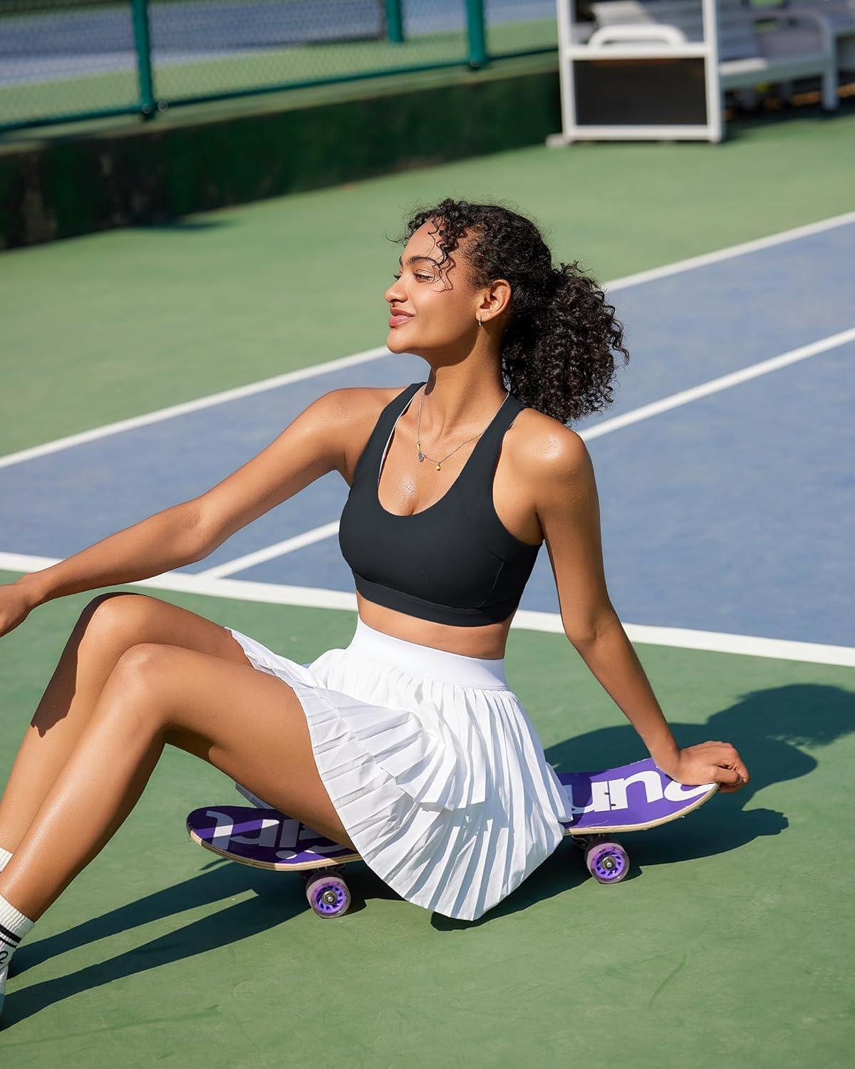 imageRUNNING GIRL Sports Bras for WomenPadded Strappy Sports Bras CrissCross Back Medium Support Sports Bras with Removable Cups1black