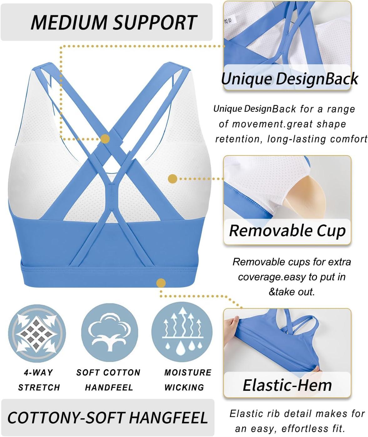 imageRUNNING GIRL Sports Bras for WomenPadded Strappy Sports Bras CrissCross Back Medium Support Sports Bras with Removable Cups1blue