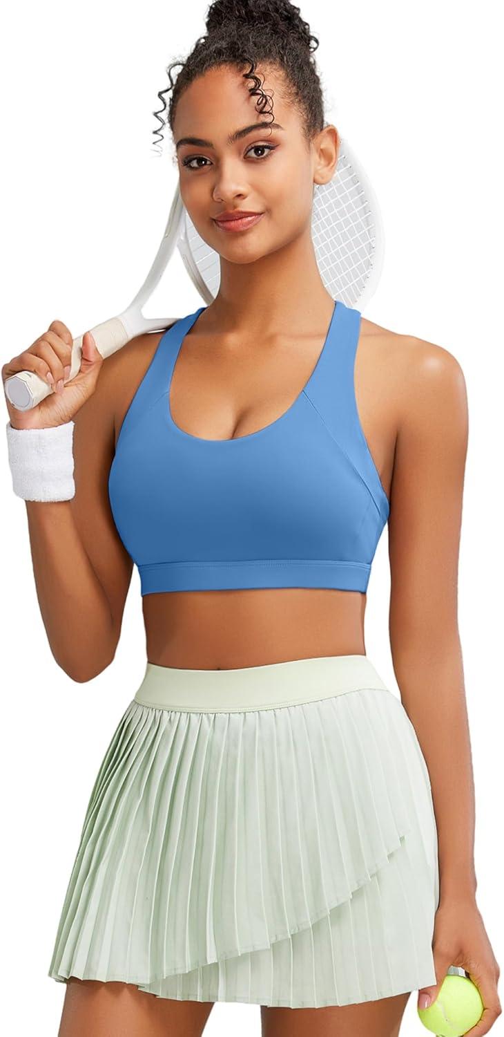 imageRUNNING GIRL Sports Bras for WomenPadded Strappy Sports Bras CrissCross Back Medium Support Sports Bras with Removable Cups1blue