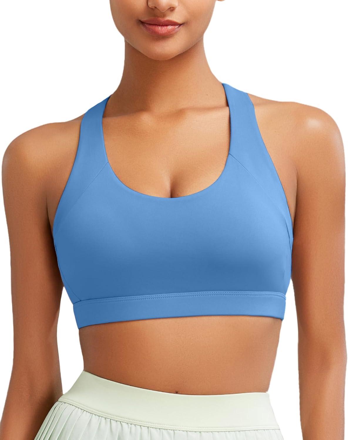 imageRUNNING GIRL Sports Bras for WomenPadded Strappy Sports Bras CrissCross Back Medium Support Sports Bras with Removable Cups1blue