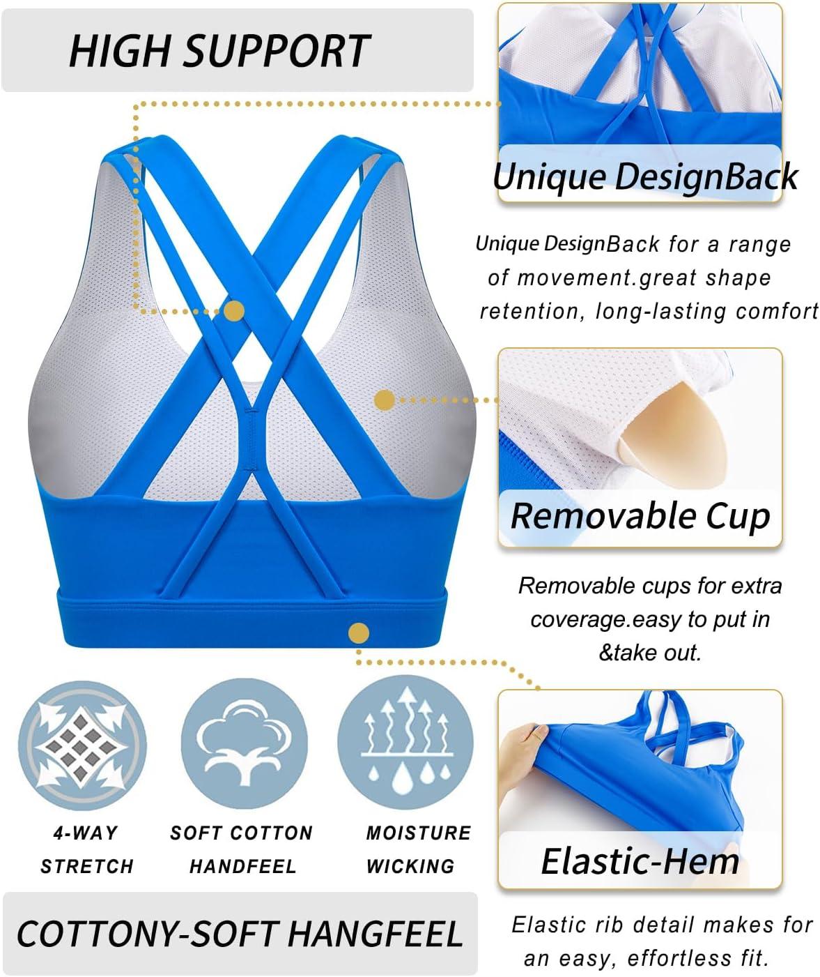 imageRUNNING GIRL Sports Bras for WomenPadded Strappy Sports Bras CrissCross Back Medium Support Sports Bras with Removable Cups1brilliant Blue