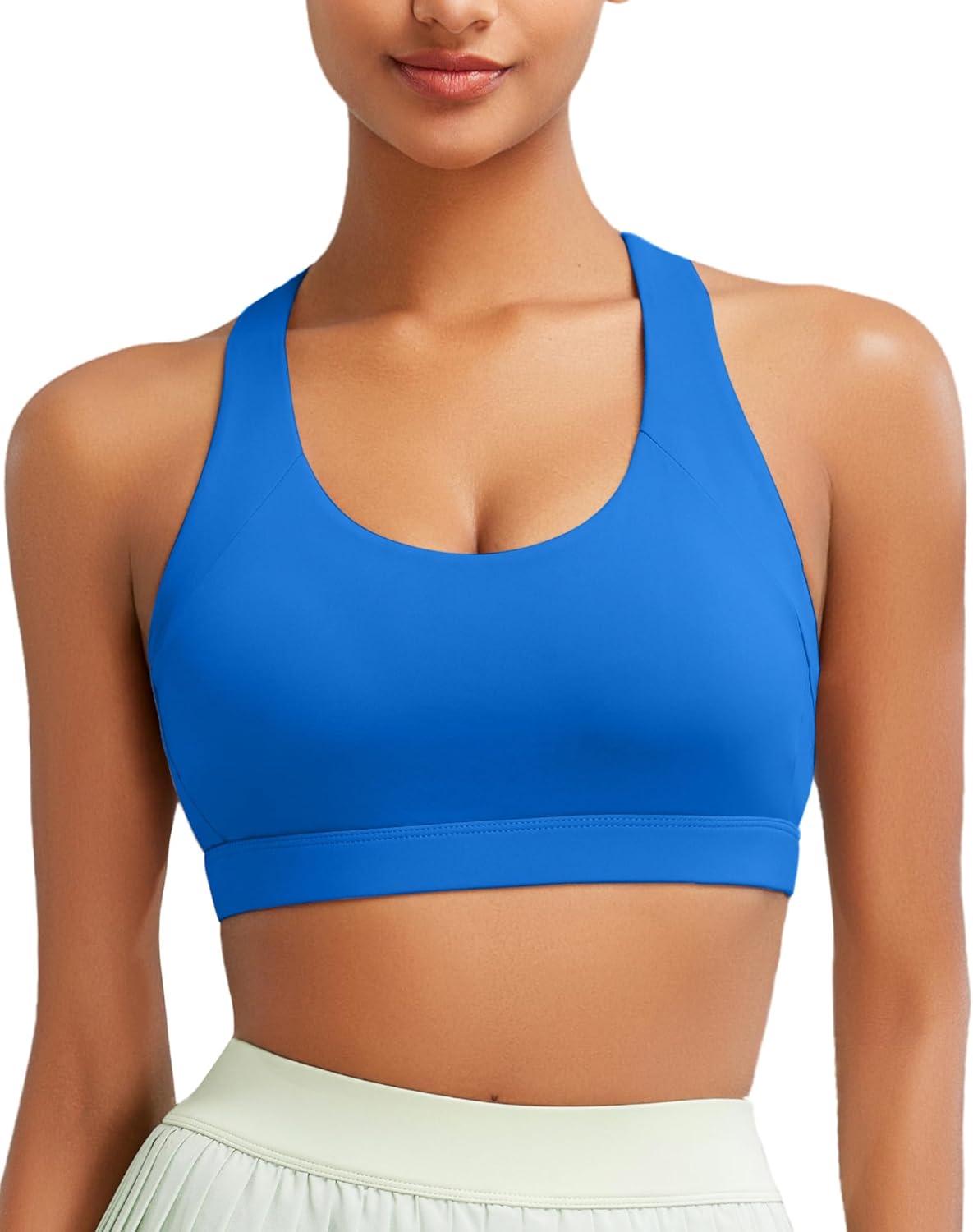 imageRUNNING GIRL Sports Bras for WomenPadded Strappy Sports Bras CrissCross Back Medium Support Sports Bras with Removable Cups1brilliant Blue