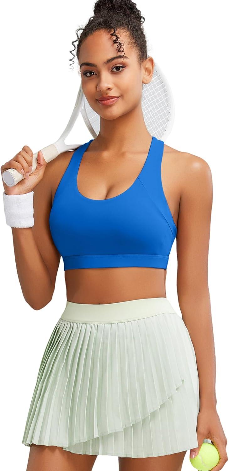 imageRUNNING GIRL Sports Bras for WomenPadded Strappy Sports Bras CrissCross Back Medium Support Sports Bras with Removable Cups1brilliant Blue