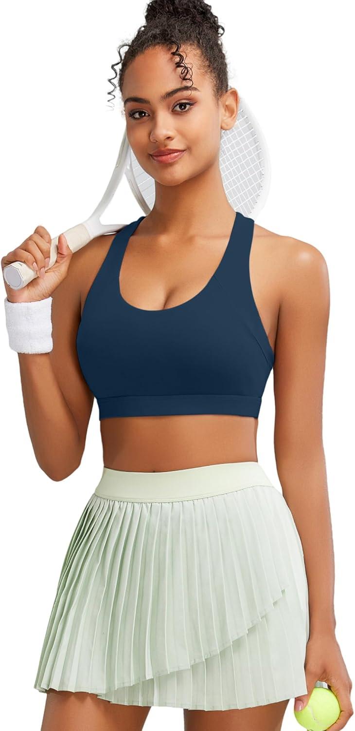 imageRUNNING GIRL Sports Bras for WomenPadded Strappy Sports Bras CrissCross Back Medium Support Sports Bras with Removable Cups1dark Blue