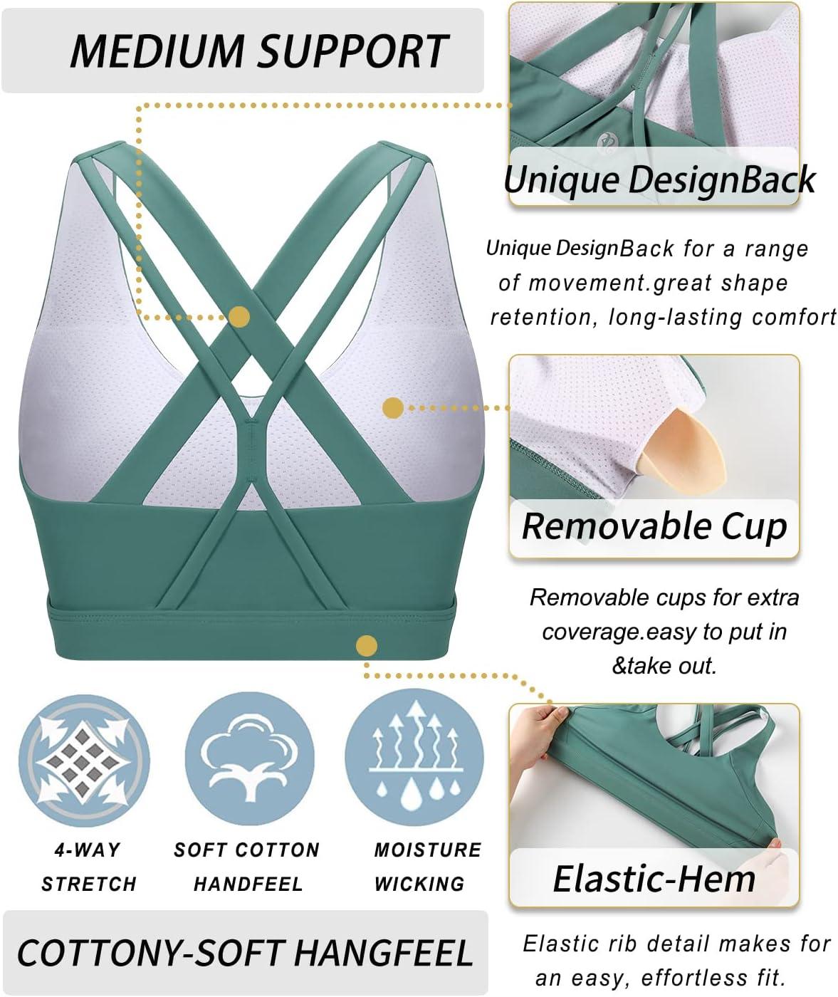 imageRUNNING GIRL Sports Bras for WomenPadded Strappy Sports Bras CrissCross Back Medium Support Sports Bras with Removable Cups1green