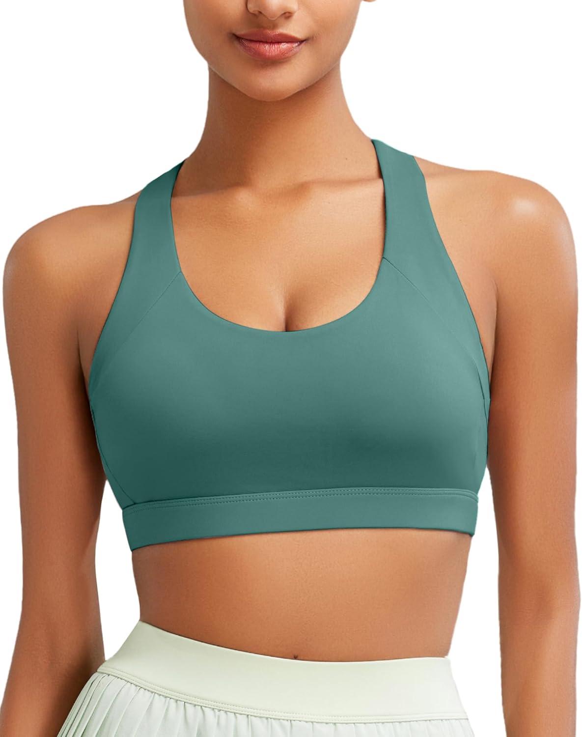 imageRUNNING GIRL Sports Bras for WomenPadded Strappy Sports Bras CrissCross Back Medium Support Sports Bras with Removable Cups1green