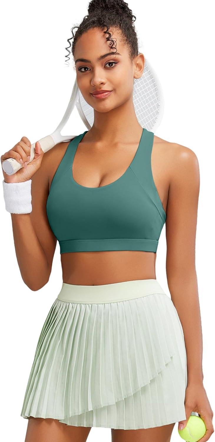 imageRUNNING GIRL Sports Bras for WomenPadded Strappy Sports Bras CrissCross Back Medium Support Sports Bras with Removable Cups1green