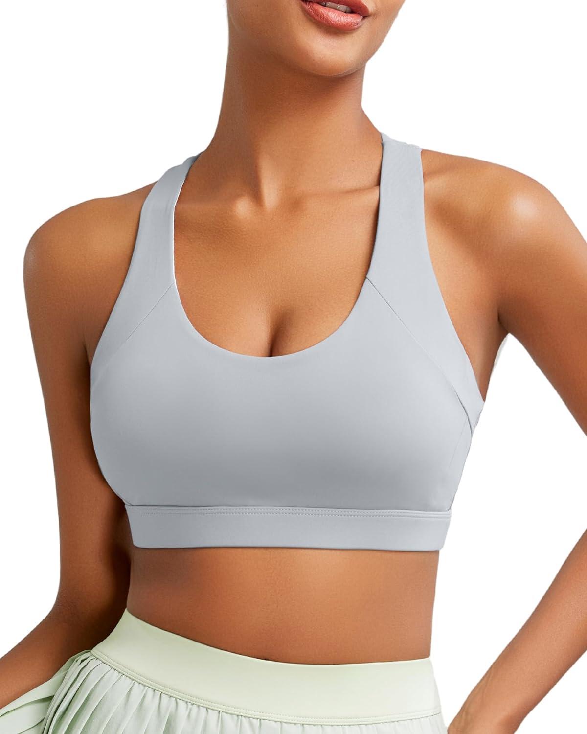 imageRUNNING GIRL Sports Bras for WomenPadded Strappy Sports Bras CrissCross Back Medium Support Sports Bras with Removable Cups1grey