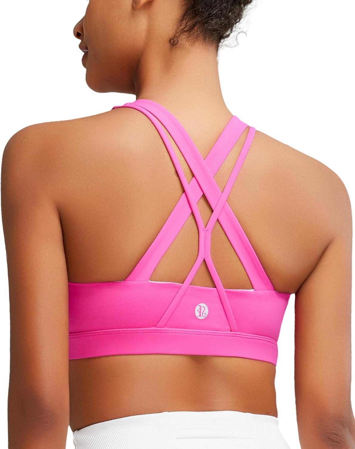 imageRUNNING GIRL Sports Bras for WomenPadded Strappy Sports Bras CrissCross Back Medium Support Sports Bras with Removable Cups1hot Pink