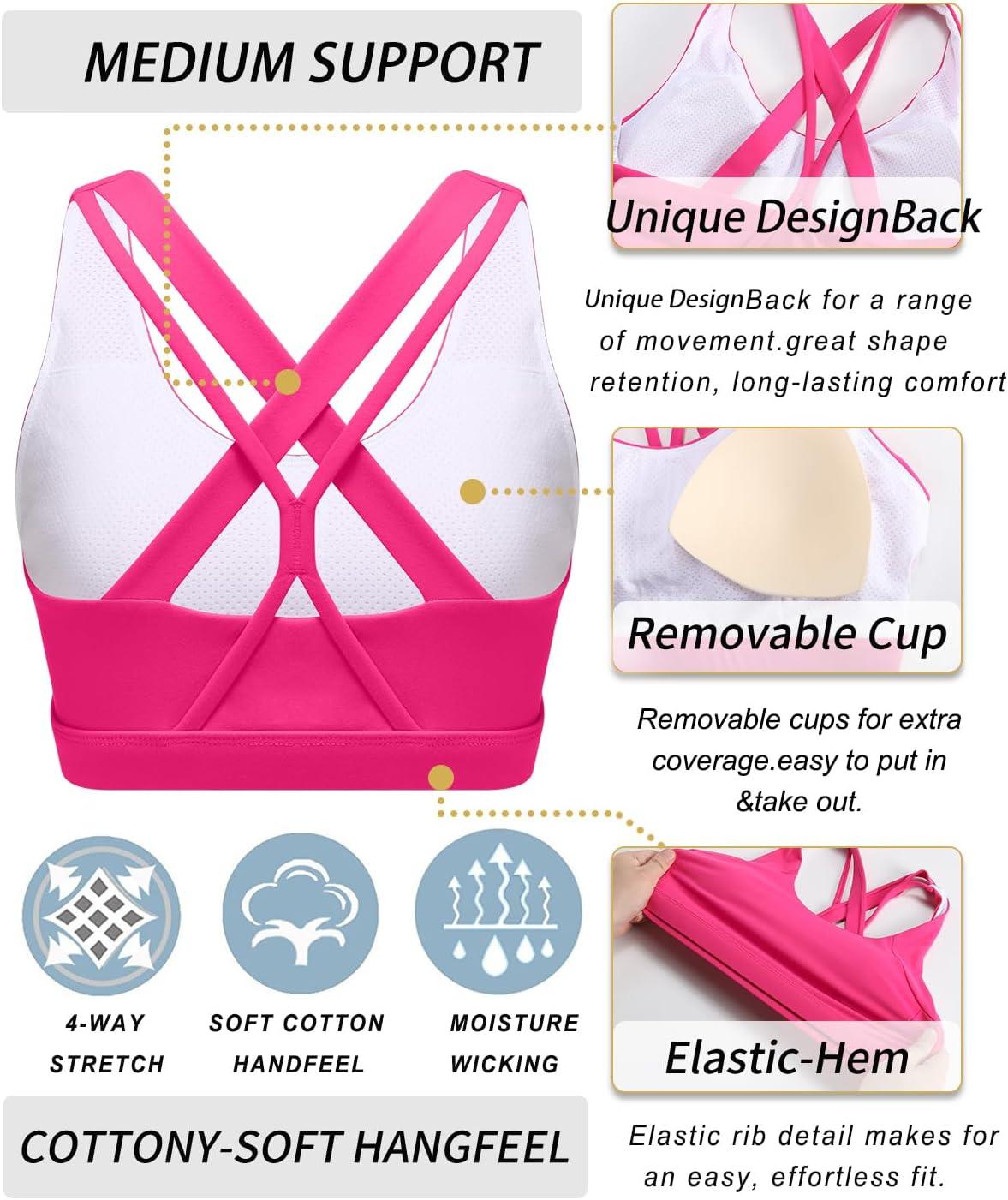 imageRUNNING GIRL Sports Bras for WomenPadded Strappy Sports Bras CrissCross Back Medium Support Sports Bras with Removable Cups1hot Pink
