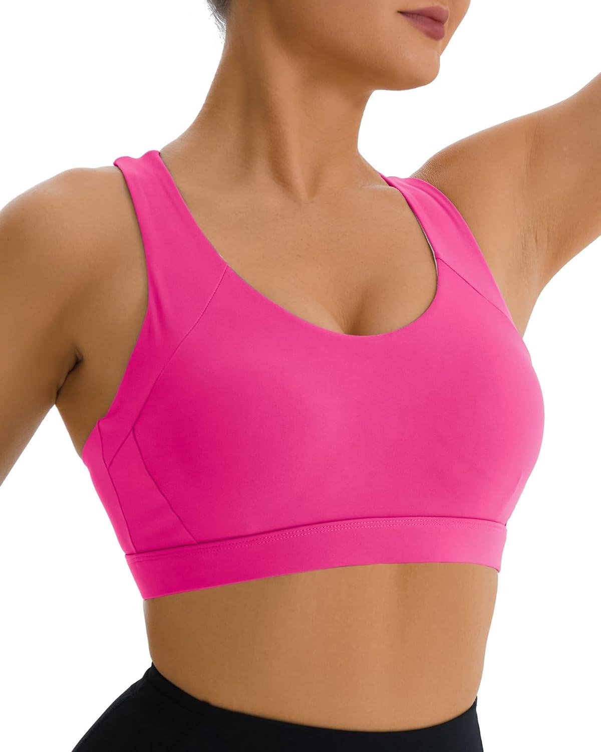 imageRUNNING GIRL Sports Bras for WomenPadded Strappy Sports Bras CrissCross Back Medium Support Sports Bras with Removable Cups1hot Pink