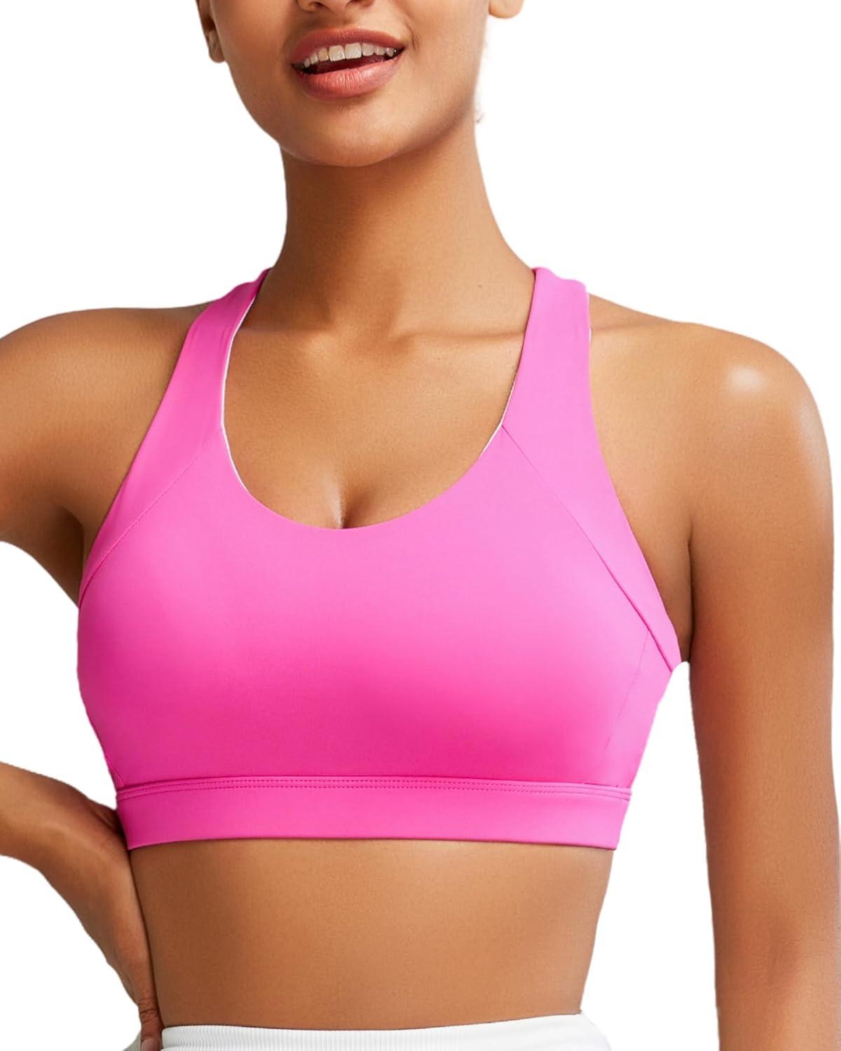 imageRUNNING GIRL Sports Bras for WomenPadded Strappy Sports Bras CrissCross Back Medium Support Sports Bras with Removable Cups1hot Pink