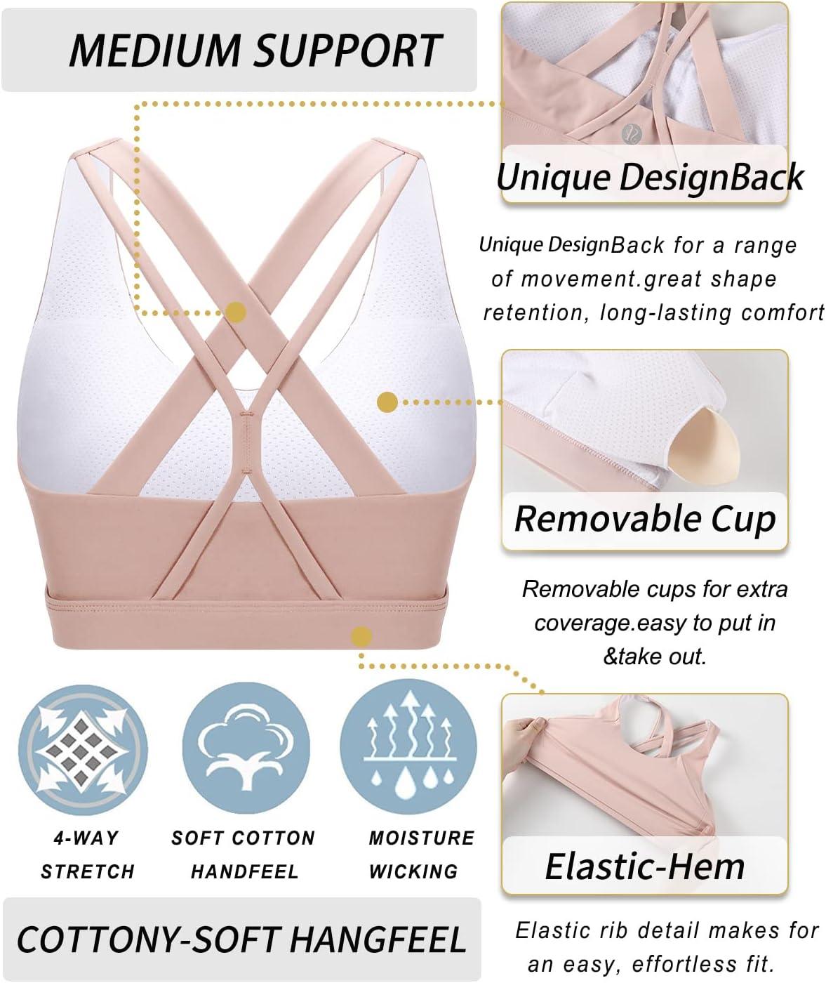 imageRUNNING GIRL Sports Bras for WomenPadded Strappy Sports Bras CrissCross Back Medium Support Sports Bras with Removable Cups1pink