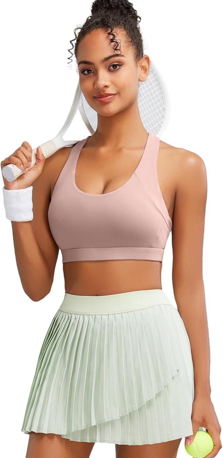 imageRUNNING GIRL Sports Bras for WomenPadded Strappy Sports Bras CrissCross Back Medium Support Sports Bras with Removable Cups1pink