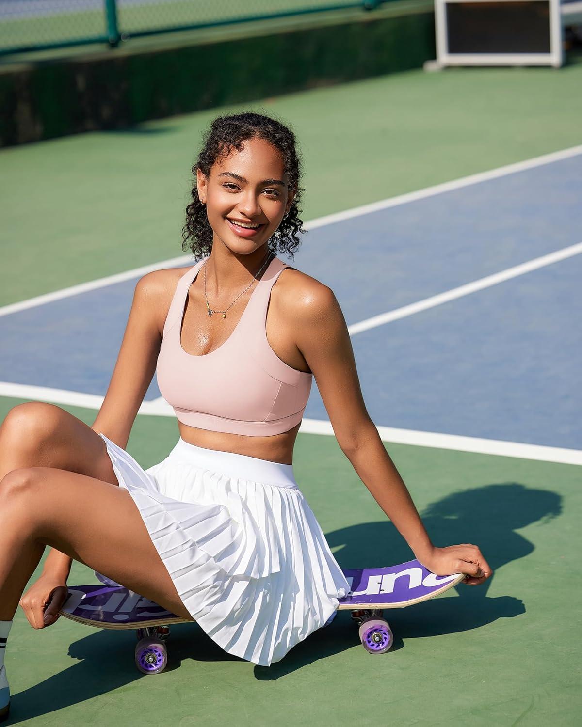 imageRUNNING GIRL Sports Bras for WomenPadded Strappy Sports Bras CrissCross Back Medium Support Sports Bras with Removable Cups1pink