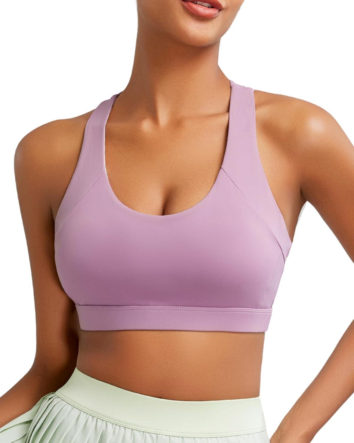 imageRUNNING GIRL Sports Bras for WomenPadded Strappy Sports Bras CrissCross Back Medium Support Sports Bras with Removable Cups1taro Purple