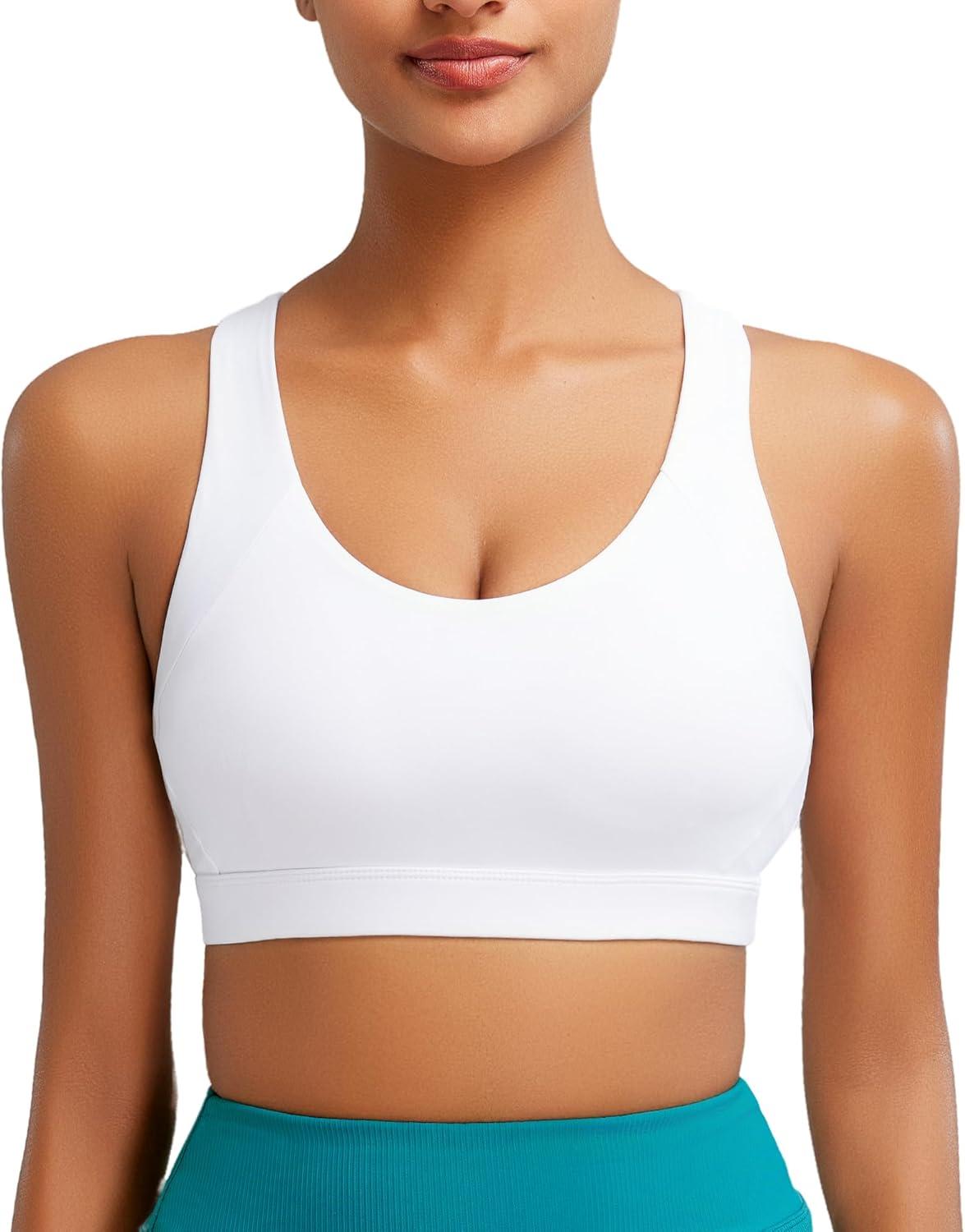 imageRUNNING GIRL Sports Bras for WomenPadded Strappy Sports Bras CrissCross Back Medium Support Sports Bras with Removable Cups1white