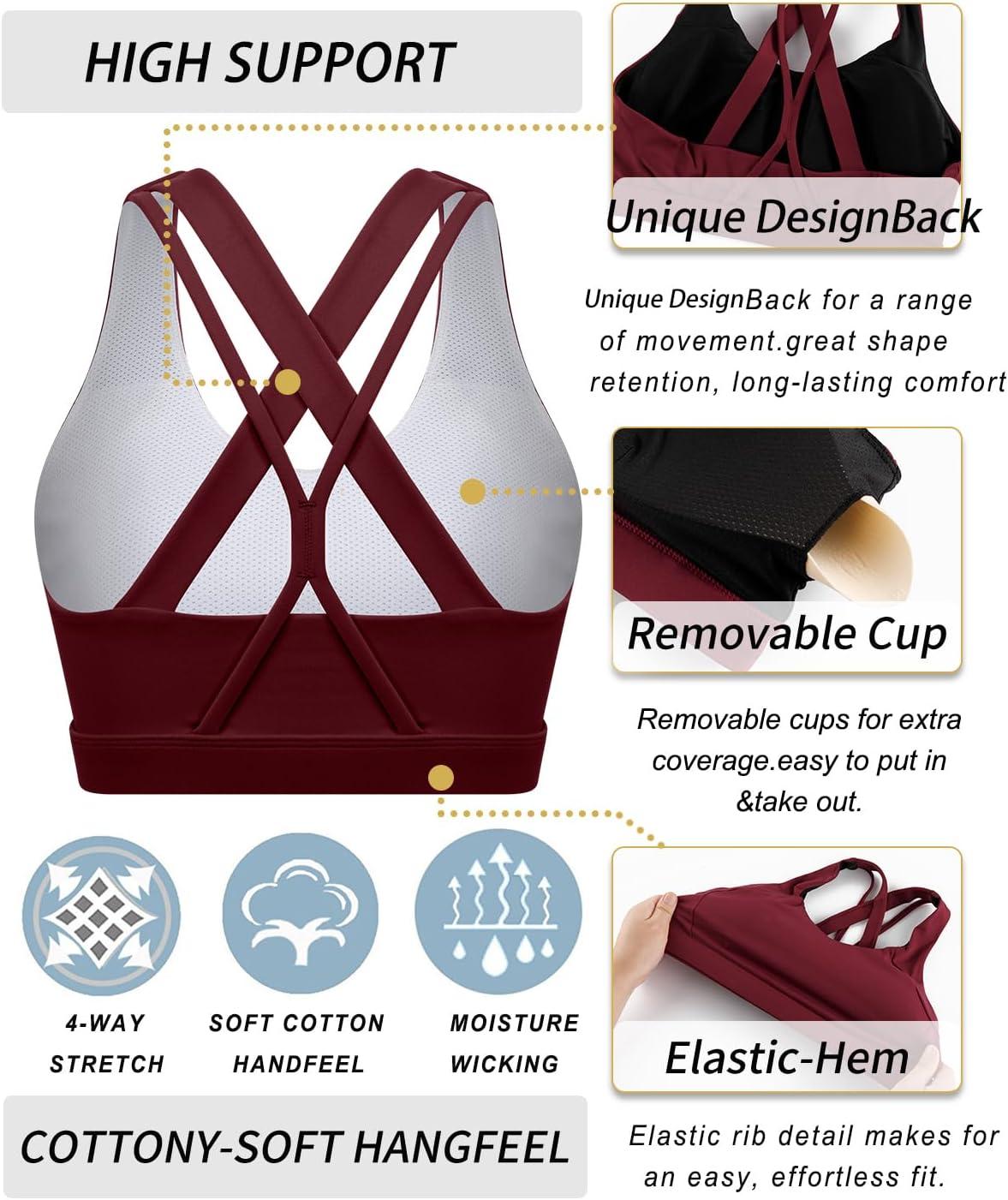 imageRUNNING GIRL Sports Bras for WomenPadded Strappy Sports Bras CrissCross Back Medium Support Sports Bras with Removable Cups1wine Red